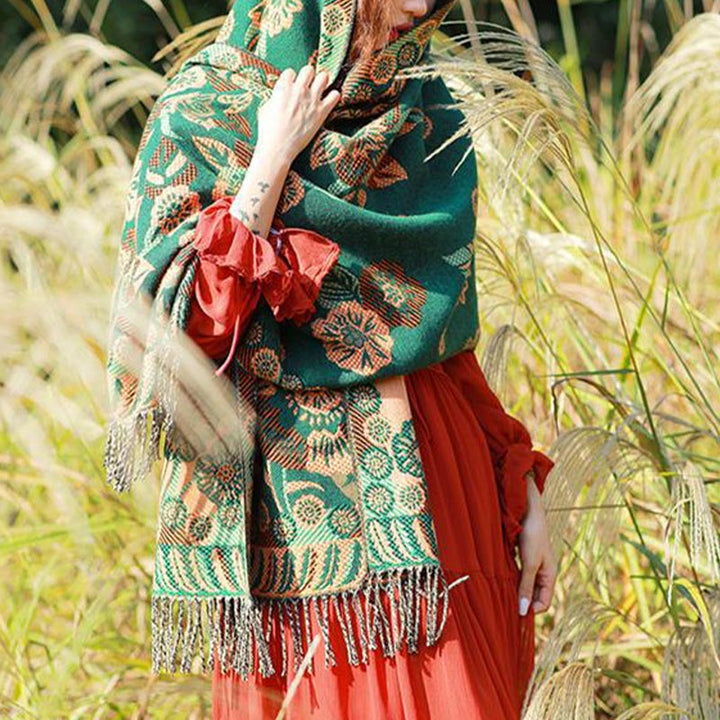 Buddha Stones Tibetan Flower Floral Leaves Pattern Design Shawl Cozy Travel Scarf Wrap - image 28
