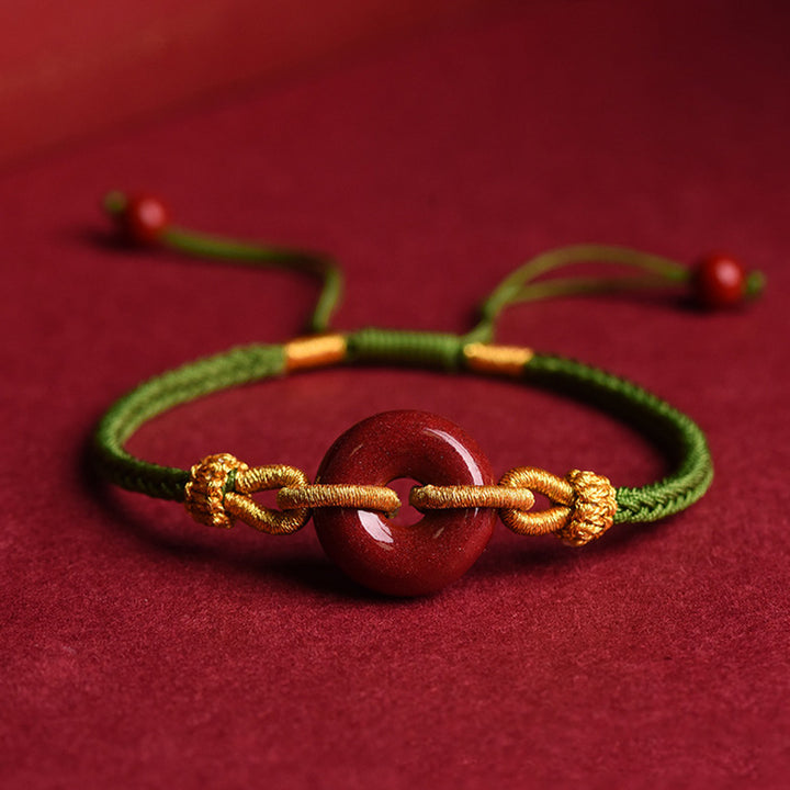 Buddha Stones Handcrafted Cinnabar Peace Buckle Pattern Concentration Braided Bracelet - Green Rope(Wrist Circumference 14-23cm) - image 13