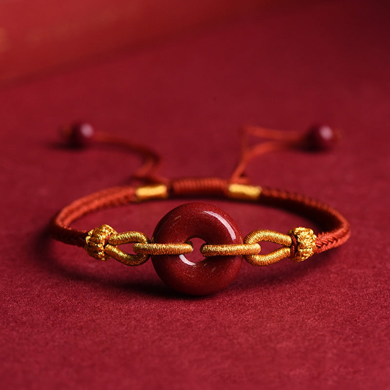 Buddha Stones Handcrafted Cinnabar Peace Buckle Pattern Concentration Braided Bracelet - Dark Red Rope(Wrist Circumference 14-23cm) - image 14