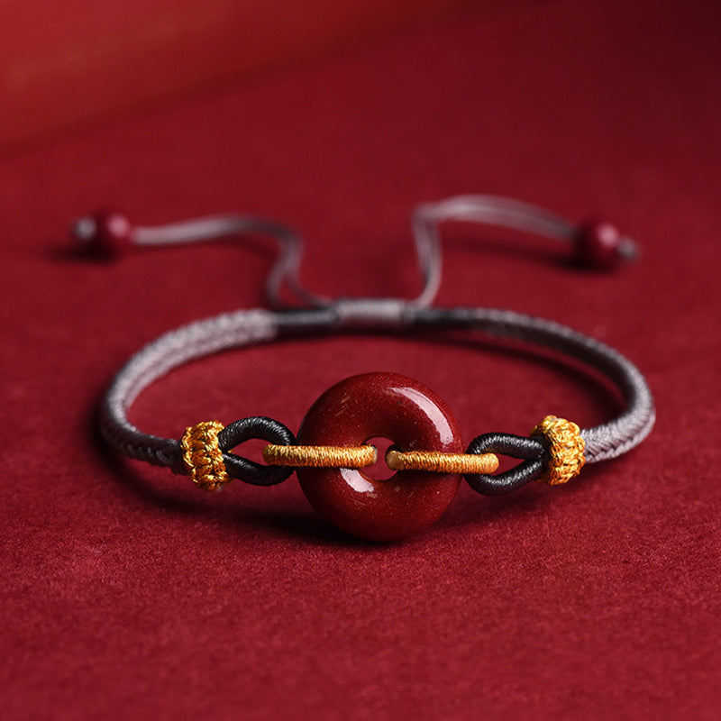 Buddha Stones Handcrafted Cinnabar Peace Buckle Pattern Concentration Braided Bracelet - Gray Rope(Wrist Circumference 14-23cm) - image 15