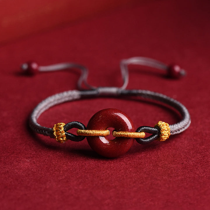 Buddha Stones Handcrafted Cinnabar Peace Buckle Pattern Concentration Braided Bracelet - Gray Rope(Wrist Circumference 14-23cm) - image 15