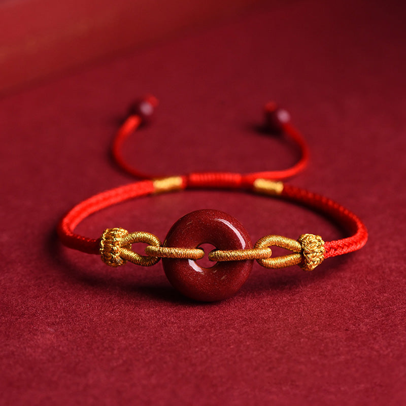 Buddha Stones Handmade Cinnabar Peace Buckle Blessing Braided Rope Bracelet - Red Rope(Wrist Circumference 14-23cm) - image 0