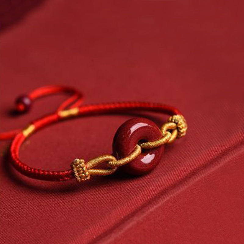 Buddha Stones Handcrafted Cinnabar Peace Buckle Pattern Concentration Braided Bracelet - image 9