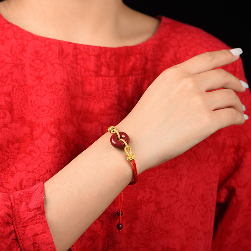 Buddha Stones Handcrafted Cinnabar Peace Buckle Pattern Concentration Braided Bracelet - image 4