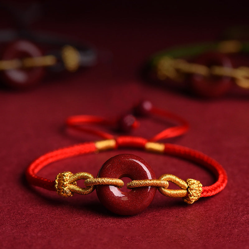 Buddha Stones Handcrafted Cinnabar Peace Buckle Pattern Concentration Braided Bracelet - image 0
