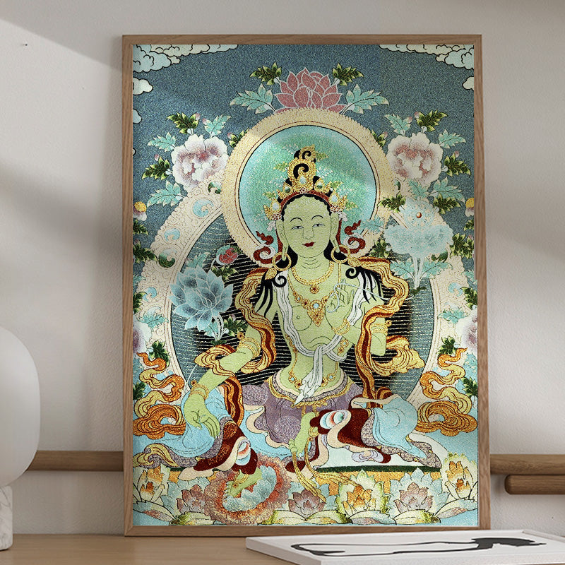 Buddha Stones Tibetan Embroidery White Tara Thangka Tapestry Wall Hanging Wall Art Meditation for Home Decor - 24*36 inches(60*90cm) - image 0