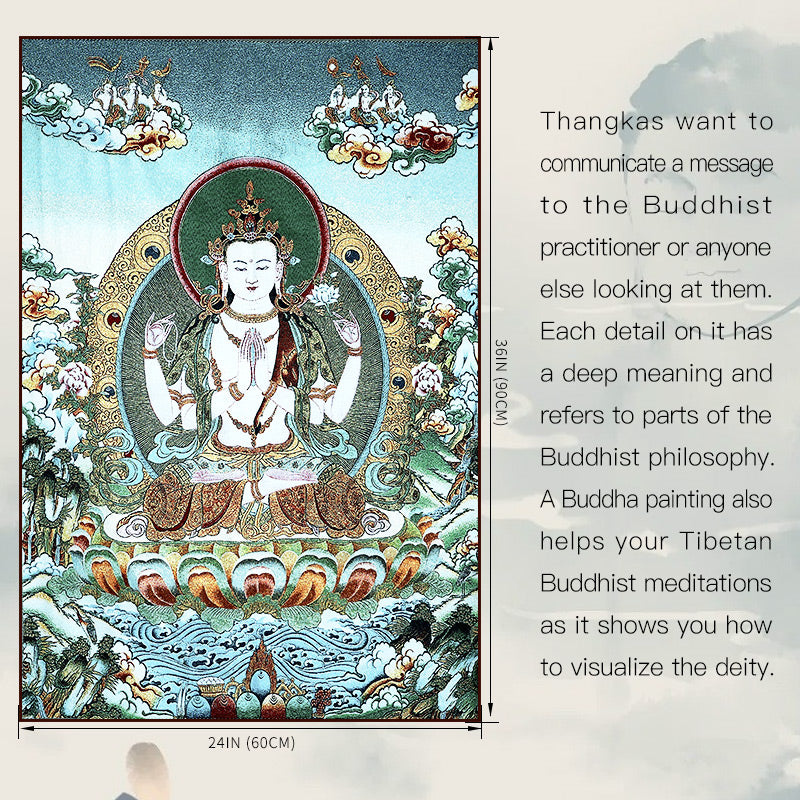 Buddha Stones Tibetan Embroidery White Tara Thangka Tapestry Wall Hanging Wall Art Meditation for Home Decor - image 11