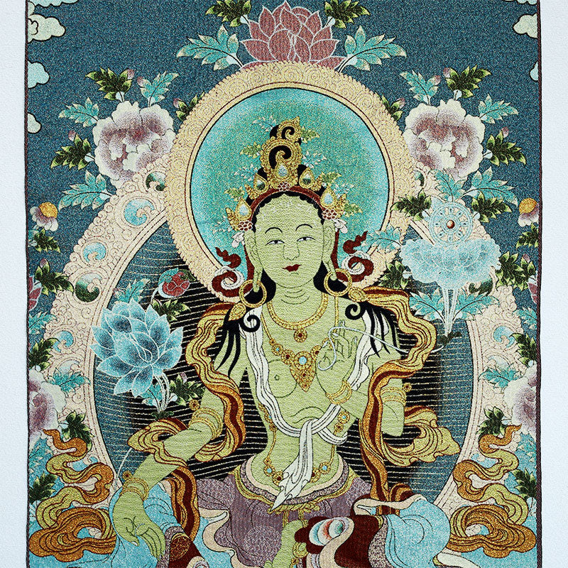 Buddha Stones Tibetan Embroidery White Tara Thangka Tapestry Wall Hanging Wall Art Meditation for Home Decor - image 5