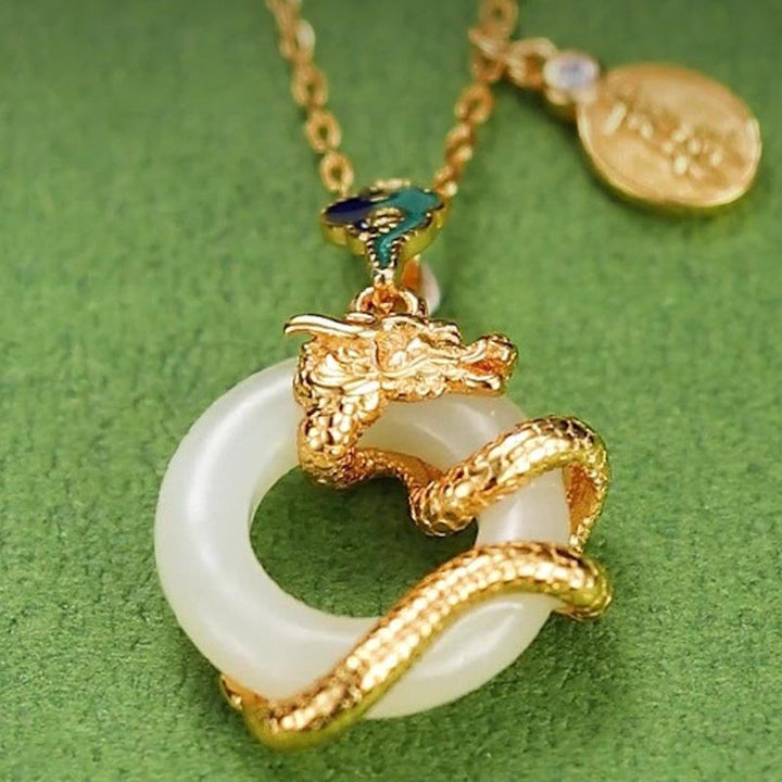 Buddha Stones Year Of The Dragon 925 Sterling Silver Hetian White Jade Peace Buckle Auspicious Clouds Success Necklace Pendant - image 2