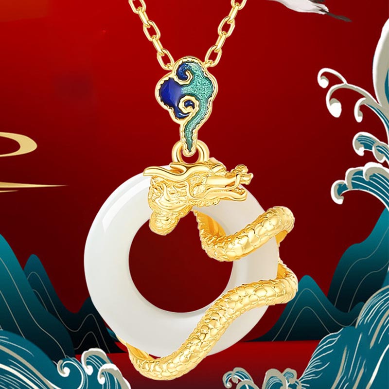 Buddha Stones Year Of The Dragon 925 Sterling Silver Hetian White Jade Peace Buckle Auspicious Clouds Success Necklace Pendant - image 4