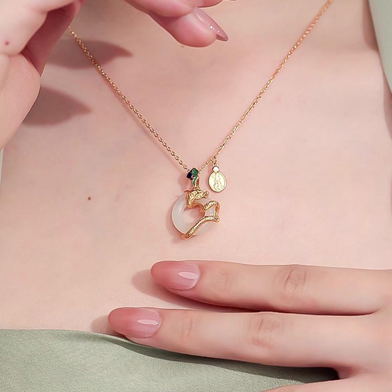 Buddha Stones Year Of The Dragon 925 Sterling Silver Hetian White Jade Peace Buckle Auspicious Clouds Success Necklace Pendant - image 5
