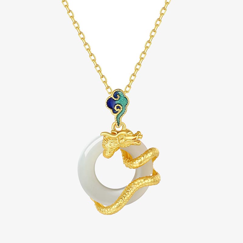 Buddha Stones Year Of The Dragon 925 Sterling Silver Hetian White Jade Peace Buckle Auspicious Clouds Success Necklace Pendant - image 1