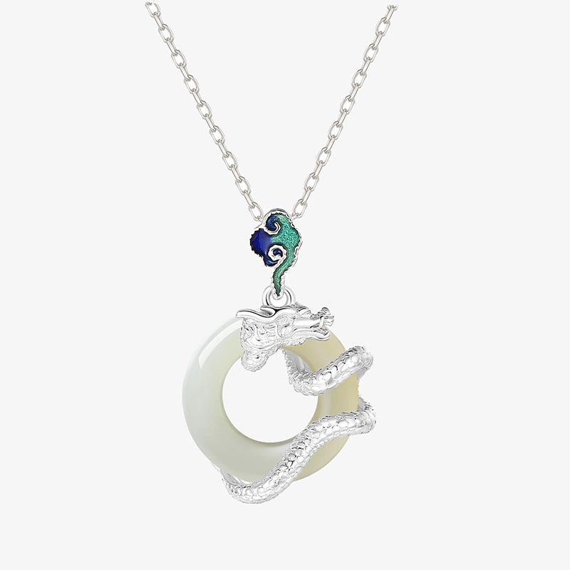 Buddha Stones Year Of The Dragon 925 Sterling Silver Hetian White Jade Peace Buckle Auspicious Clouds Success Necklace Pendant - image 8