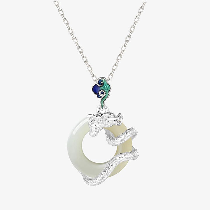Buddha Stones Year Of The Dragon 925 Sterling Silver Hetian White Jade Peace Buckle Auspicious Clouds Success Necklace Pendant - image 8