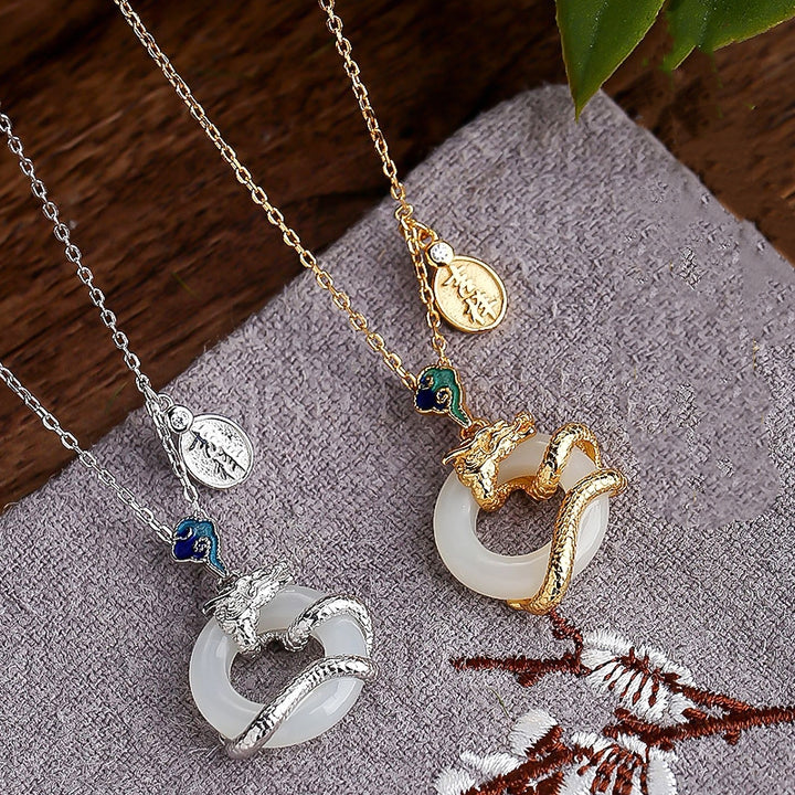 Buddha Stones Year Of The Dragon 925 Sterling Silver Hetian White Jade Peace Buckle Auspicious Clouds Success Necklace Pendant - image 9