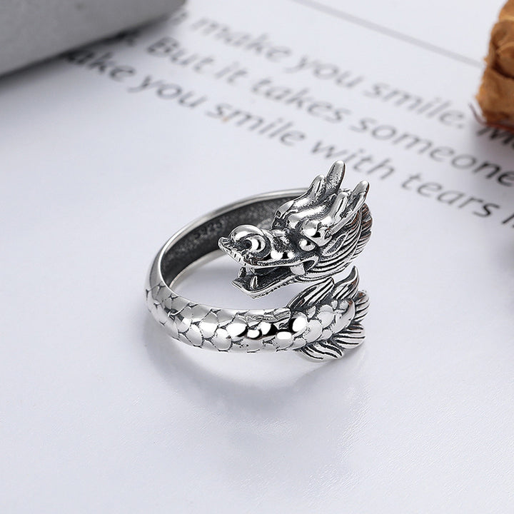 Buddha Stones 925 Sterling Silver Year Of The Dragon Luck Strength Adjustable Metal Ring - 925 Sterling Silver(Adjustable) - image 0