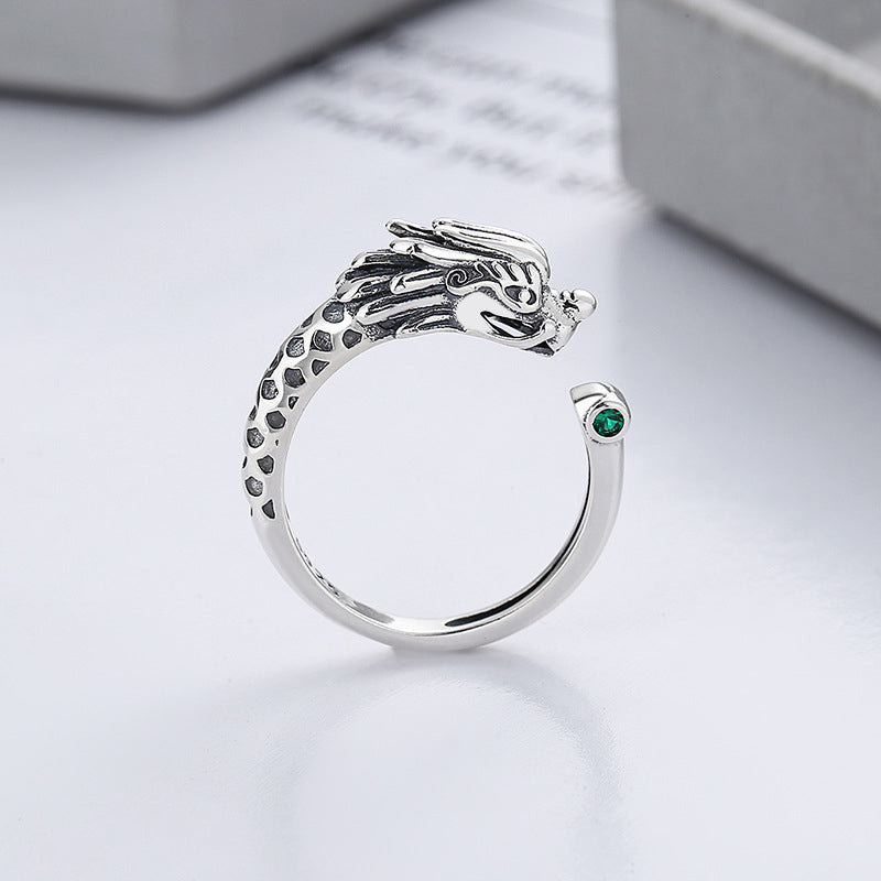 Buddha Stones 925 Sterling Silver Year Of The Dragon Luck Protection Adjustable Metal Ring - Silver Dragon(Adjustable) - image 0