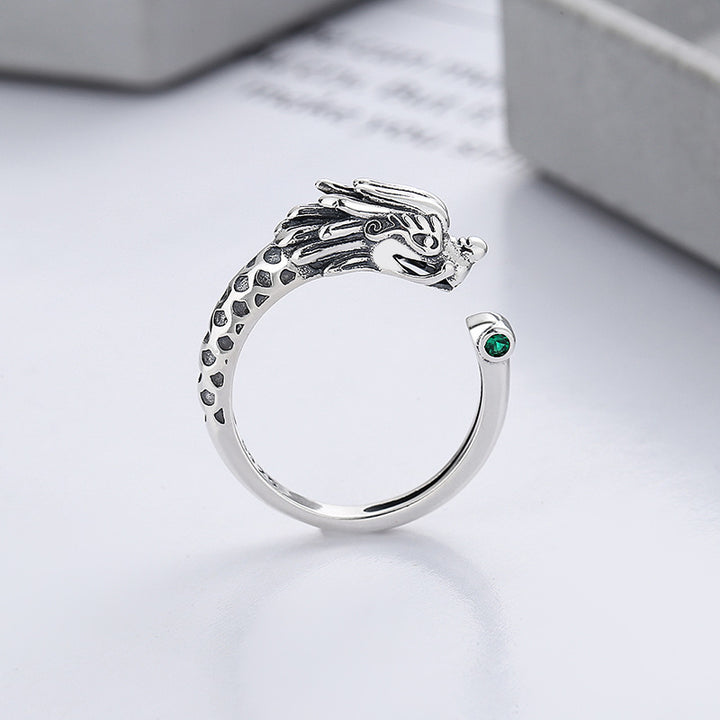 Buddha Stones 925 Sterling Silver Year Of The Dragon Luck Protection Adjustable Metal Ring - Silver Dragon(Adjustable) - image 0