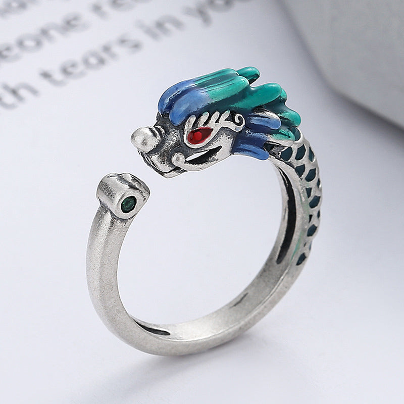 Buddha Stones 925 Sterling Silver Year Of The Dragon Luck Protection Adjustable Metal Ring - Green Silver Dragon(Adjustable) - image 4