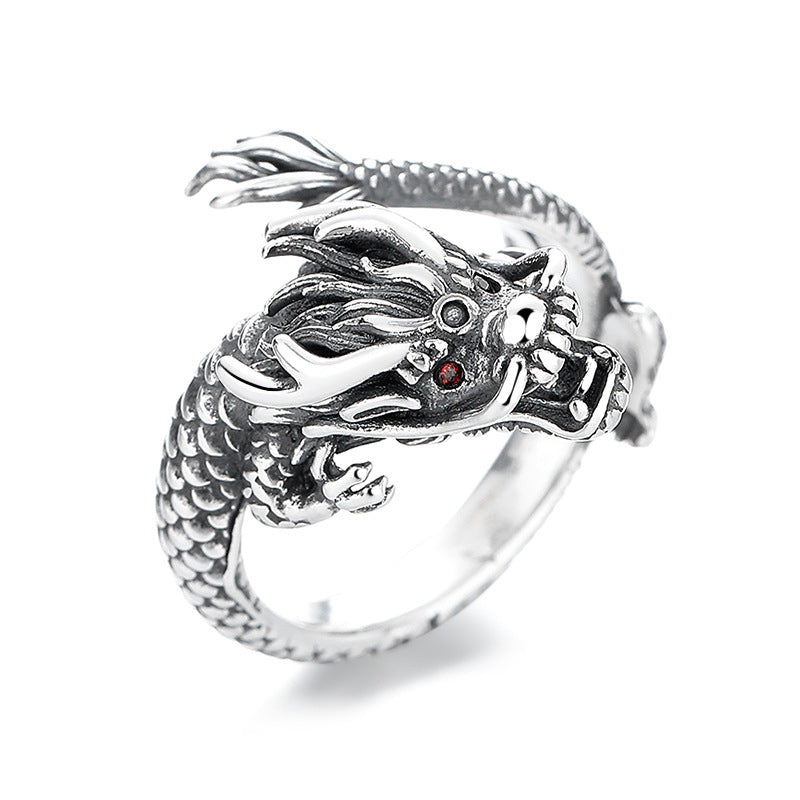 Buddha Stones Vintage 925 Sterling Silver Year Of The Dragon Design Luck Metal Ring - 925 Sterling Silver(Adjustable) - image 0