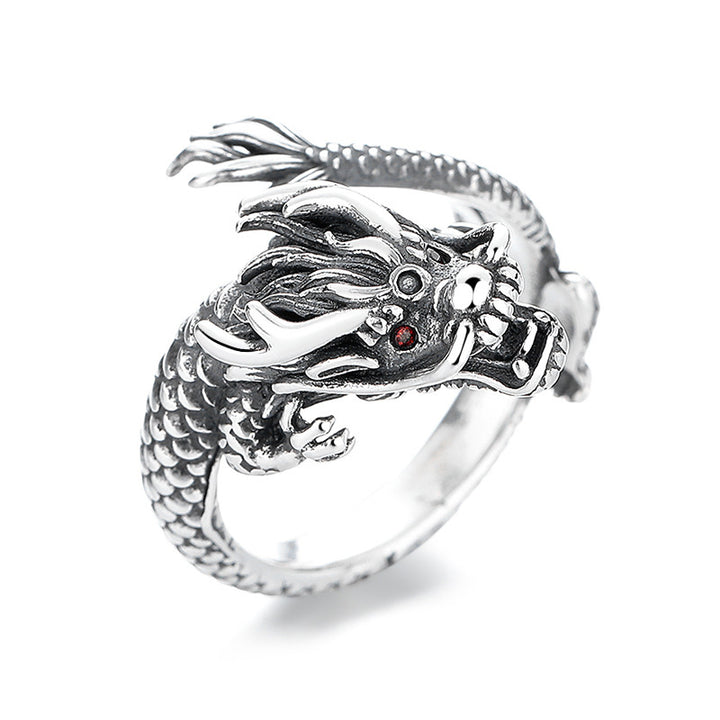 Buddha Stones Vintage 925 Sterling Silver Year Of The Dragon Design Luck Metal Ring - 925 Sterling Silver(Adjustable) - image 0