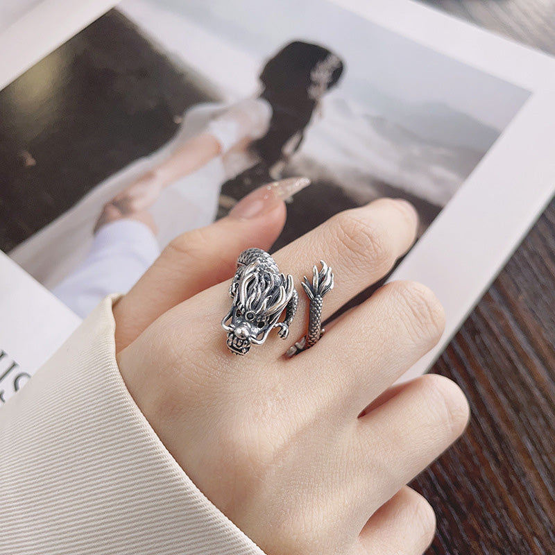 Buddha Stones Vintage 925 Sterling Silver Year Of The Dragon Design Luck Metal Ring - image 5