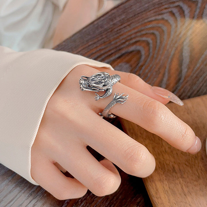 Buddha Stones Vintage 925 Sterling Silver Year Of The Dragon Design Luck Metal Ring - image 7