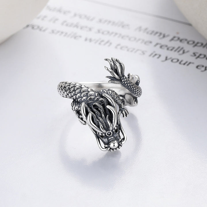Buddha Stones Vintage 925 Sterling Silver Year Of The Dragon Design Luck Metal Ring - image 2