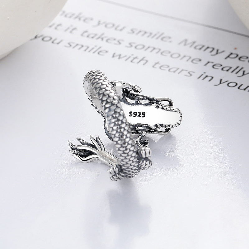 Buddha Stones Vintage 925 Sterling Silver Year Of The Dragon Design Luck Metal Ring - image 4
