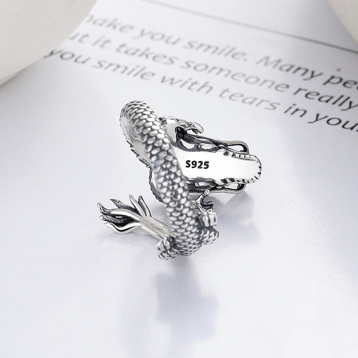Buddha Stones Vintage 925 Sterling Silver Year Of The Dragon Design Luck Metal Ring - image 4