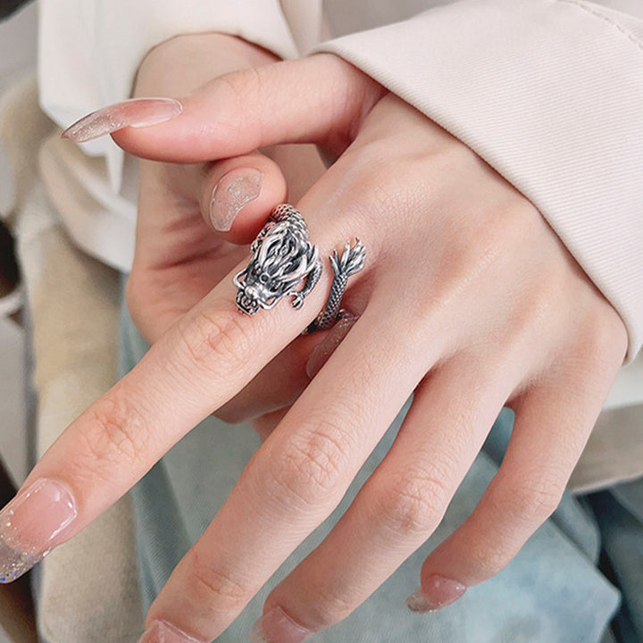 Buddha Stones Vintage 925 Sterling Silver Year Of The Dragon Design Luck Metal Ring - image 6