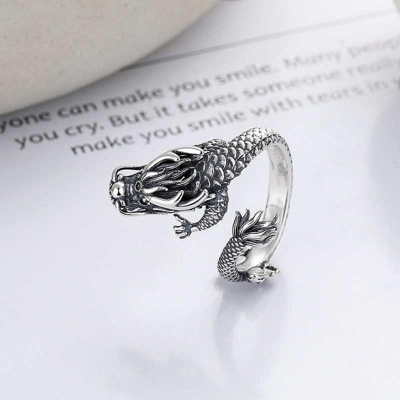 Buddha Stones Vintage 925 Sterling Silver Year Of The Dragon Design Luck Metal Ring - image 3
