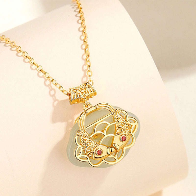 Buddha Stones 925 Sterling Silver Natural Hetian Jade Koi Fish Wealth Necklace Pendant - image 2