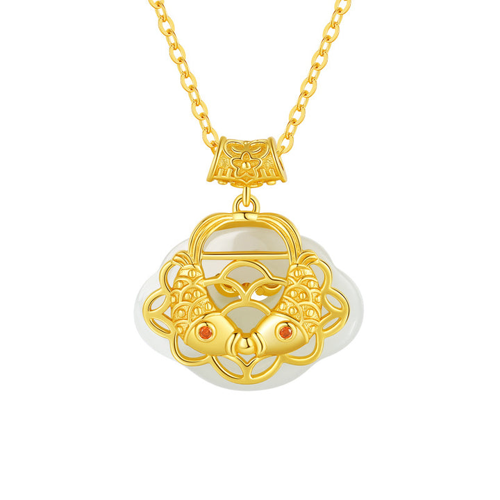 Buddha Stones 925 Sterling Silver Natural Hetian Jade Koi Fish Wealth Necklace Pendant - image 5