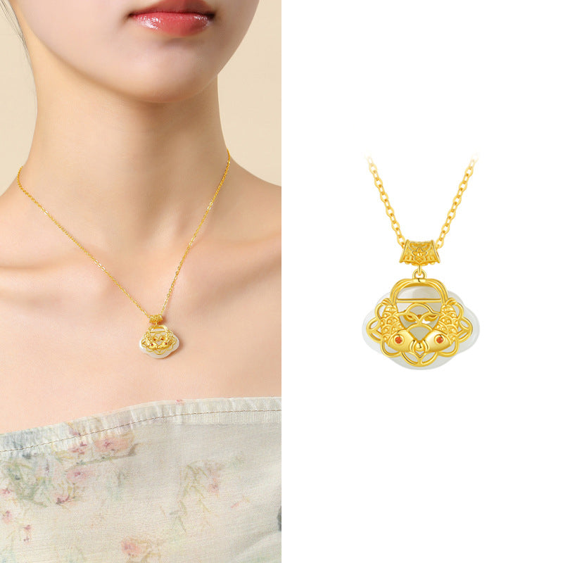 Buddha Stones 925 Sterling Silver Natural Hetian Jade Koi Fish Wealth Necklace Pendant - image 11