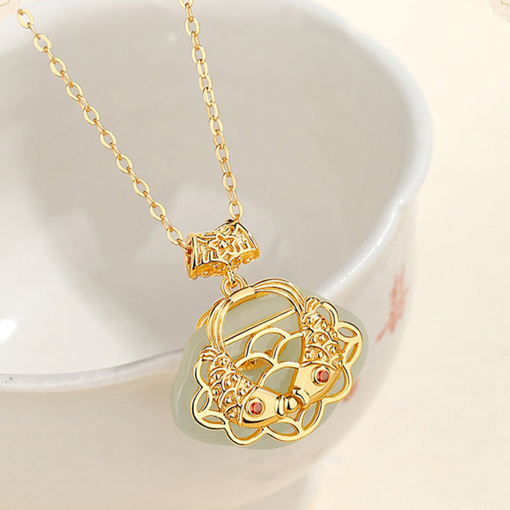 Buddha Stones 925 Sterling Silver Natural Hetian Jade Koi Fish Wealth Necklace Pendant - image 4