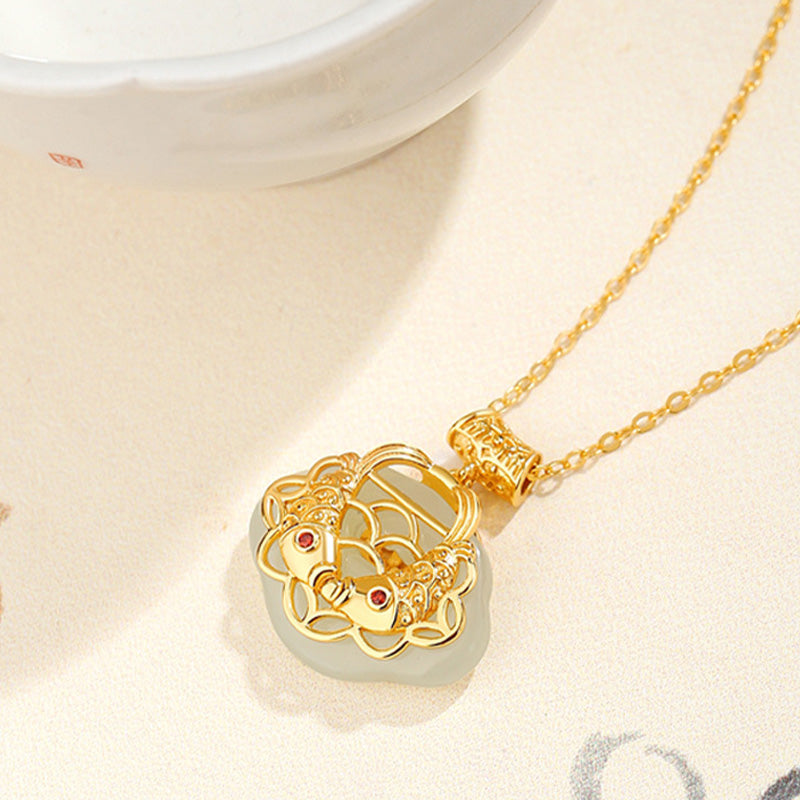 Buddha Stones 925 Sterling Silver Natural Hetian Jade Koi Fish Wealth Necklace Pendant - image 6