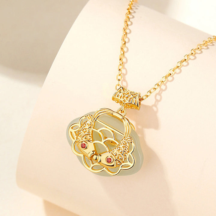 Buddha Stones 925 Sterling Silver Natural Hetian Jade Koi Fish Wealth Necklace Pendant - image 3