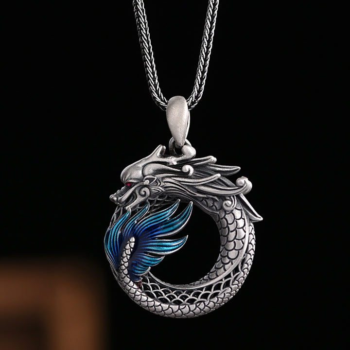 Buddha Stones 999 Sterling Silver Year Of The Dragon Auspicious Peace Buckle Carved Success Necklace Pendant - Dragon&55cm 925 Sterling Silver Chain - image 2
