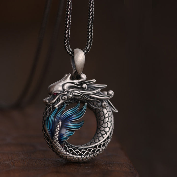 Buddha Stones 999 Sterling Silver Year Of The Dragon Auspicious Peace Buckle Carved Success Necklace Pendant - image 5