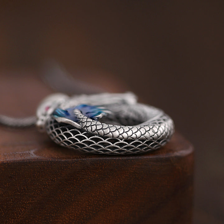 Buddha Stones 999 Sterling Silver Year Of The Dragon Auspicious Peace Buckle Carved Success Necklace Pendant - image 6