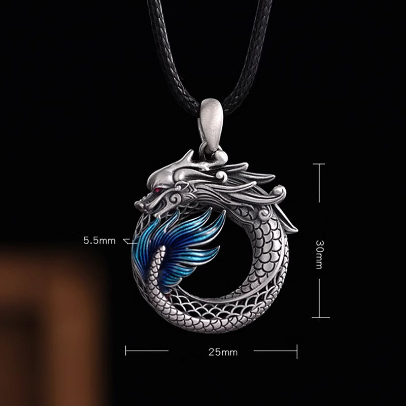 Buddha Stones 999 Sterling Silver Year Of The Dragon Auspicious Peace Buckle Carved Success Necklace Pendant - image 1