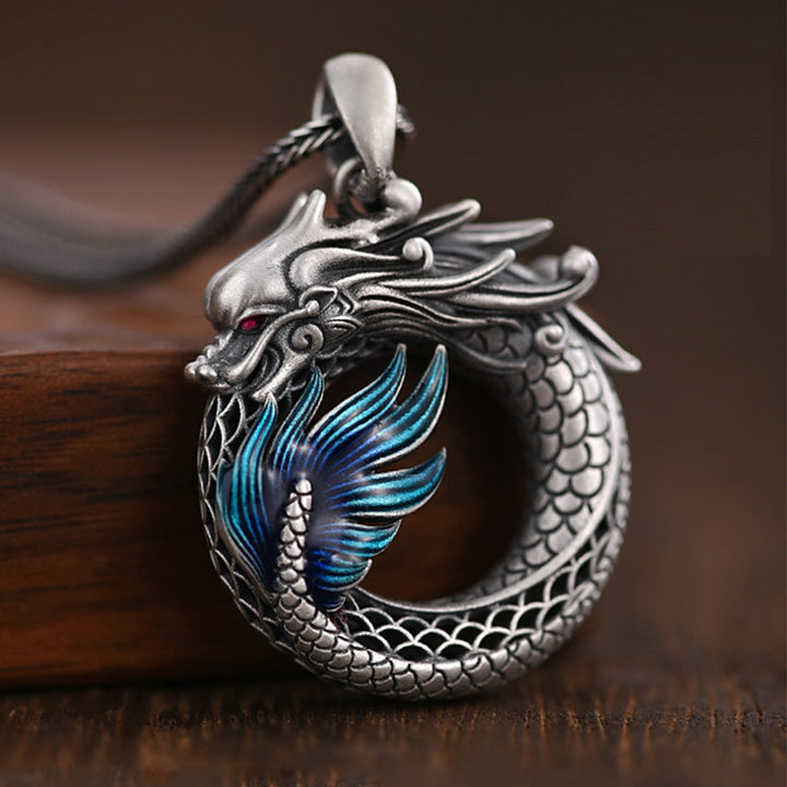 Buddha Stones 999 Sterling Silver Year Of The Dragon Auspicious Peace Buckle Carved Success Necklace Pendant - image 3