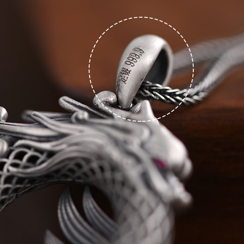 Buddha Stones 999 Sterling Silver Year Of The Dragon Auspicious Peace Buckle Carved Success Necklace Pendant - image 11