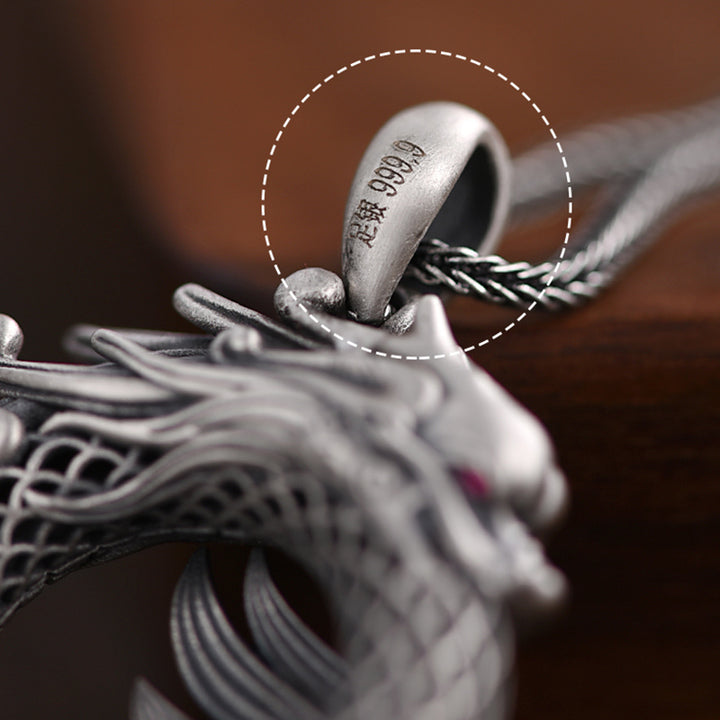 Buddha Stones 999 Sterling Silver Year Of The Dragon Auspicious Peace Buckle Carved Success Necklace Pendant - image 11