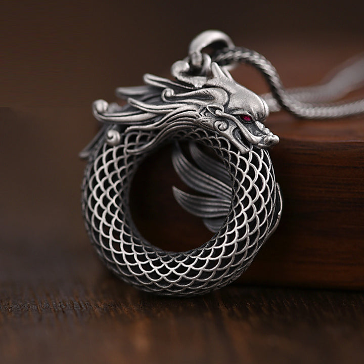 Buddha Stones 999 Sterling Silver Year Of The Dragon Auspicious Peace Buckle Carved Success Necklace Pendant - image 9