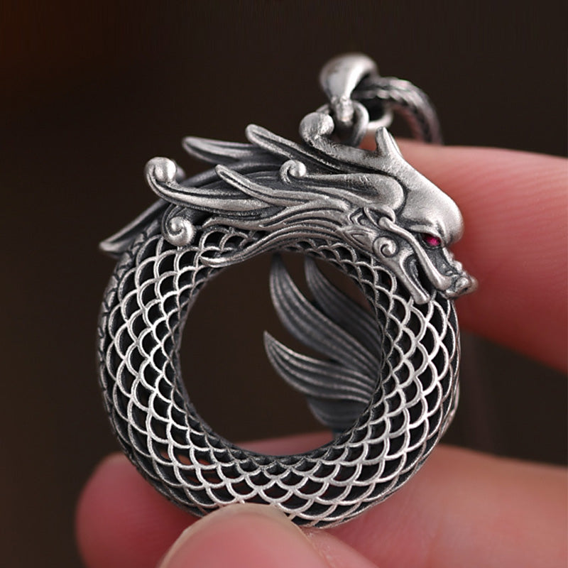 Buddha Stones 999 Sterling Silver Year Of The Dragon Auspicious Peace Buckle Carved Success Necklace Pendant - image 10