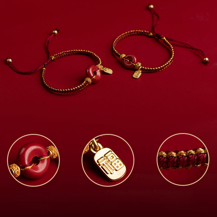Buddha Stones Natural Cinnabar Peace Buckle Fu Character Charm Blessing Braided Bracelet - image 3