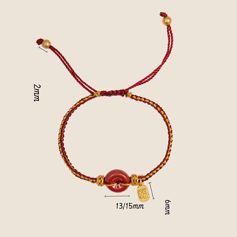 Buddha Stones Natural Cinnabar Peace Buckle Fu Character Charm Blessing Braided Bracelet - image 13