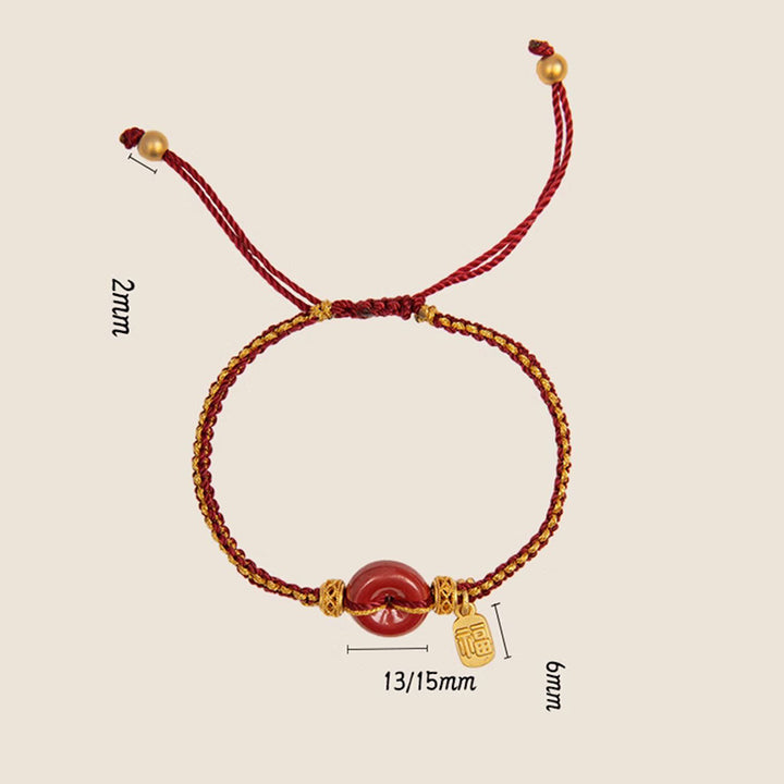 Buddha Stones Natural Cinnabar Peace Buckle Fu Character Charm Blessing Braided Bracelet - image 13